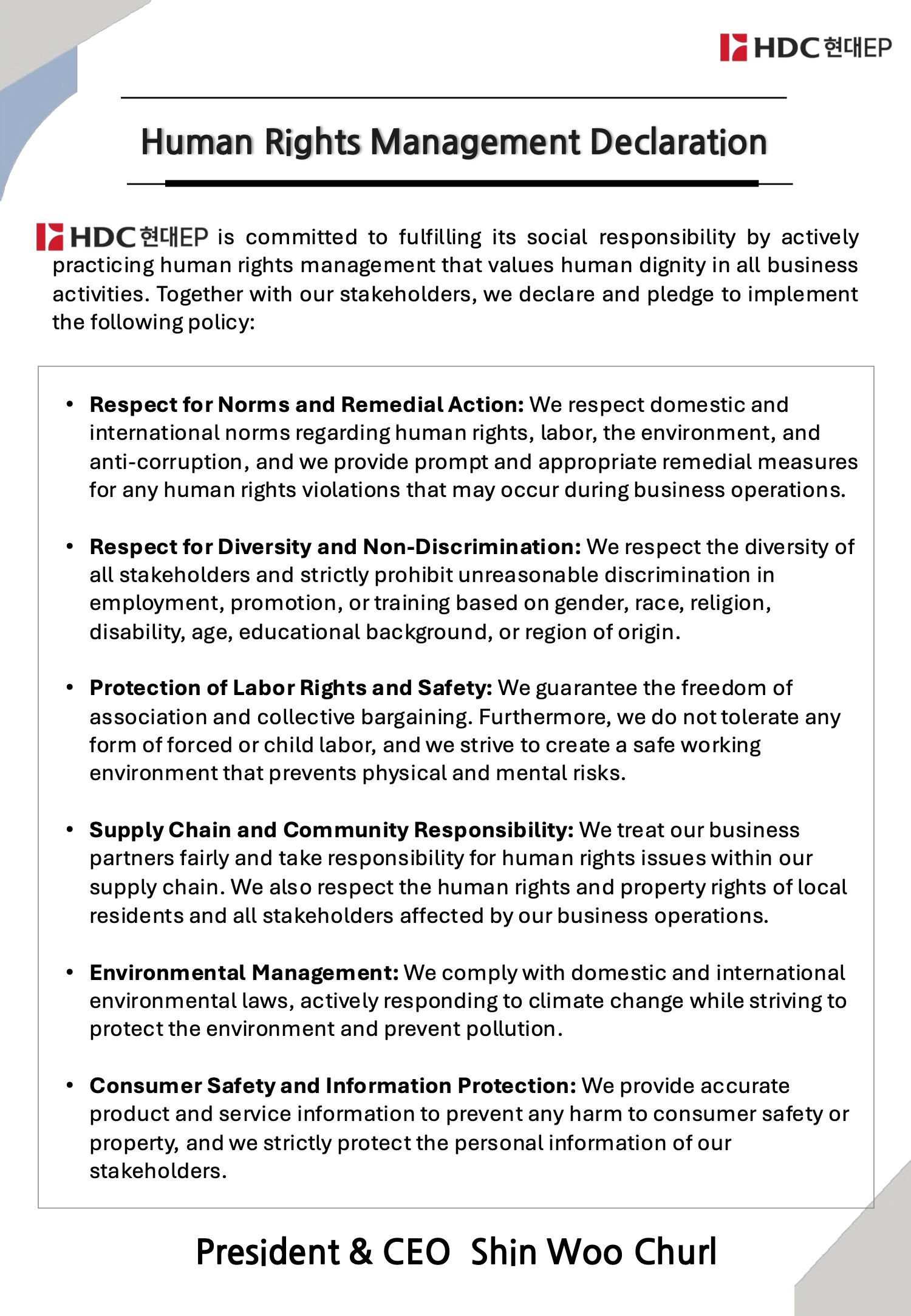 Human Rights Management Declaration